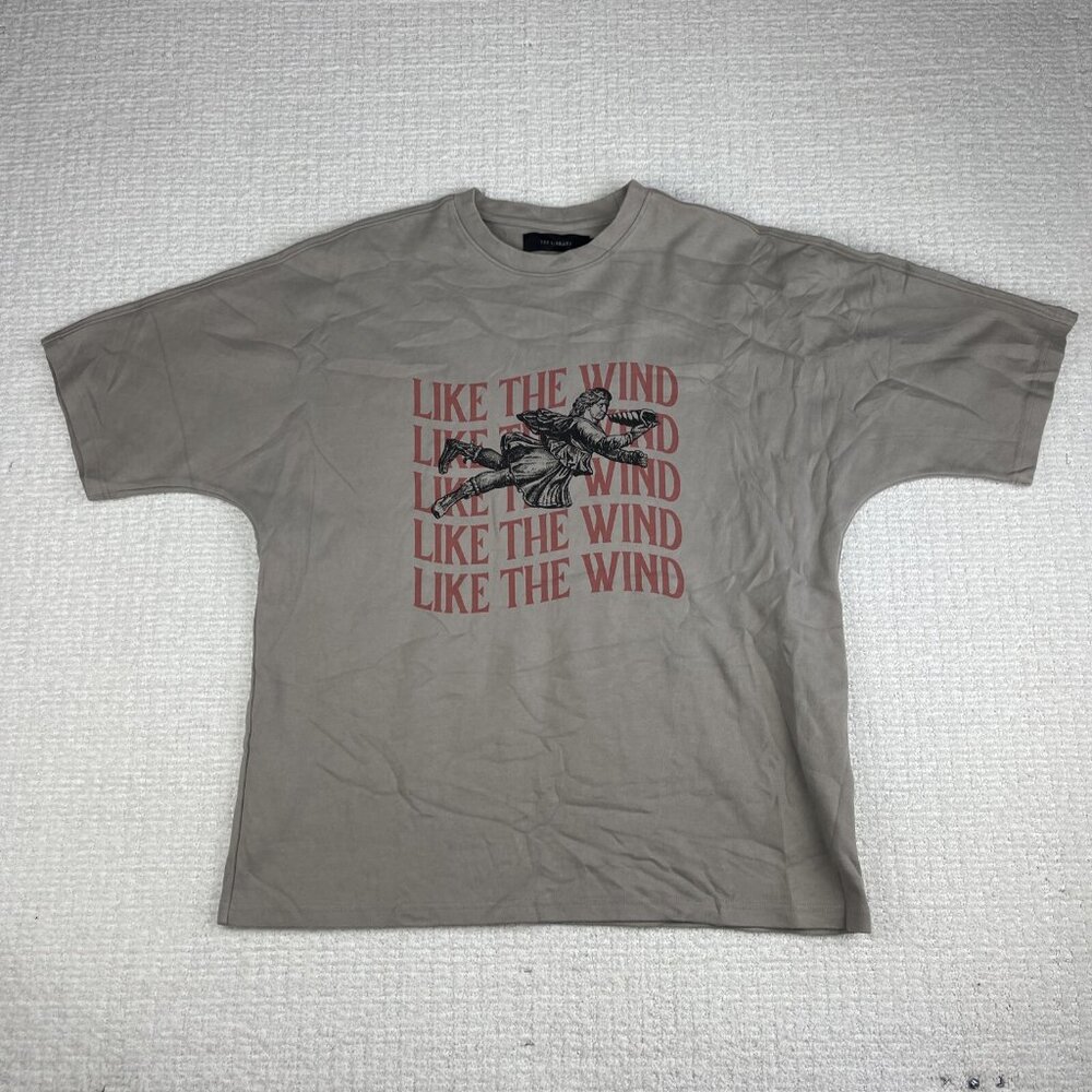 TEE LIBRARY Oversized T-Shirt Men M Made in Korea Grey ''Like The wind'' Graphic